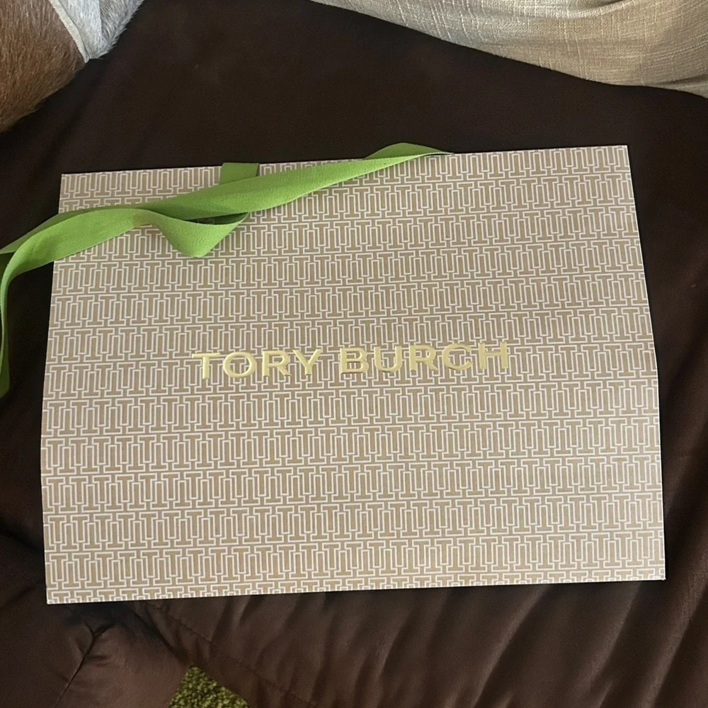 Tory Burch Beige Patterned Bag with Gold Logo